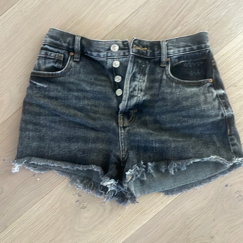 PAC sun vintage high rise black jean distressed shorts